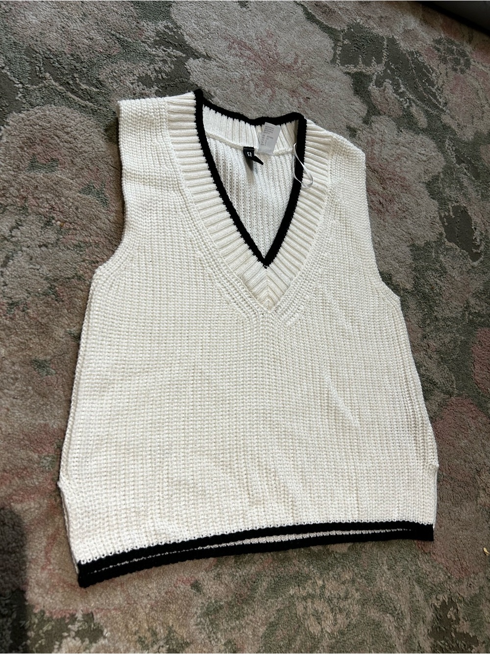 H&M Cream V-Neck Knit Sweater Vest with Black Trim